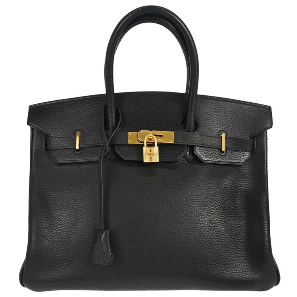 Hermes Birkin Black Clemence With Gold Hardware Black Leather Handbag
